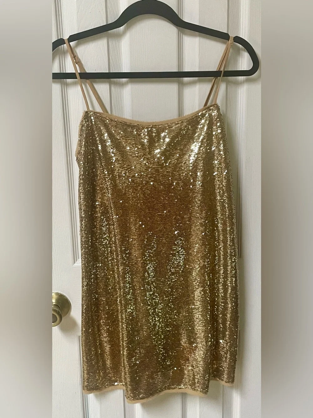 Free People Intimately Dress Medium Mini Sequin Party Cocktail Gold Straps - Picture 3 of 10